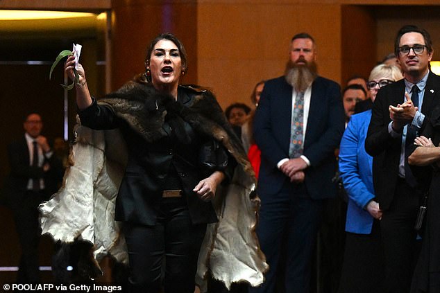 Aboriginal Senator Lidia Thorpe disrupts proceedings as King Charles and Queen Camilla attend a parliamentary reception in Canberra, Australia