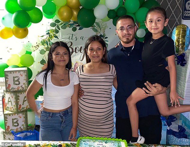 Osvaldo Casas was murdered in August after his departed teenage daughter allegedly had a stalker who felt 'rejected' by her. He is depicted next to his two daughters and pregnant wife Judith