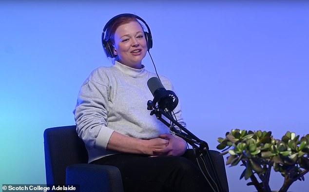 Australian actress Sarah Snook has shocked her fans with an unexpected appearance on her former high school's podcast (pictured)