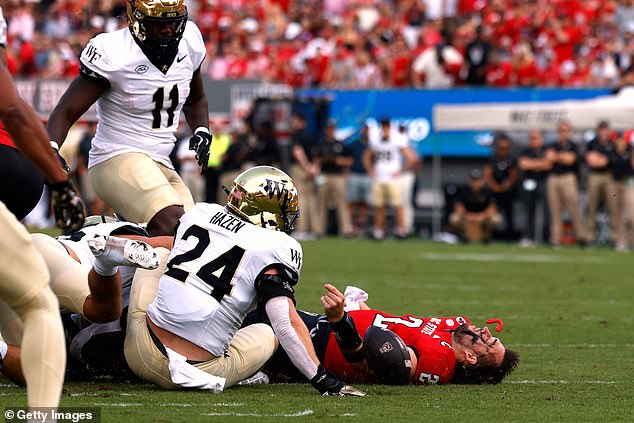 NC State quarterback Grayson McCall took a brutal hit against Wake Forest on Saturday