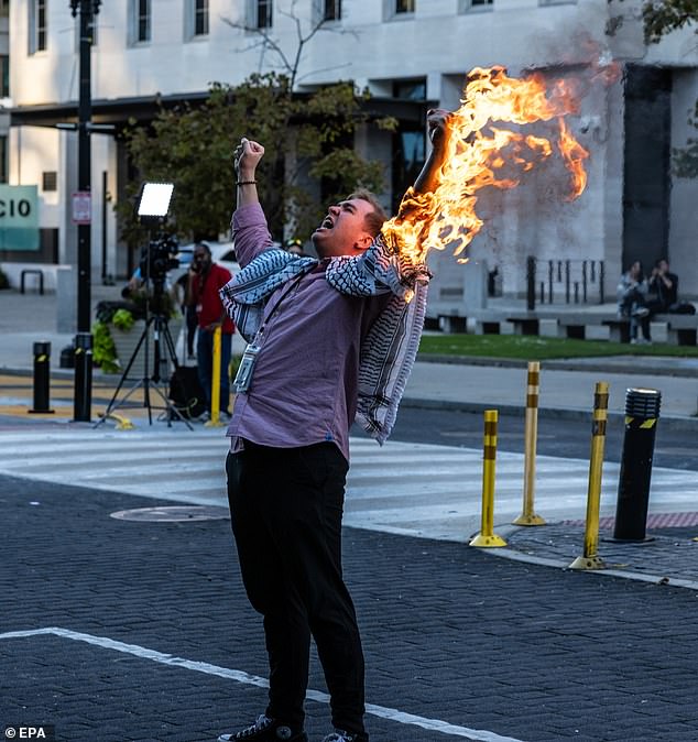 A protester tried to set himself on fire during a pro-Palestinian rally outside the White House