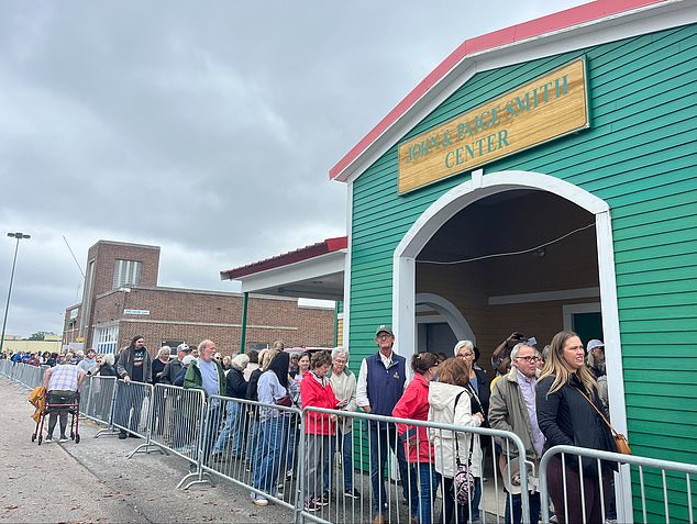 Kamala Harris' supporters wait in line to attend a Tim Walz event in York, PA. It's a county that Donald Trump won by double digits