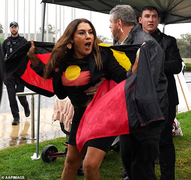 In early 2023, Ms Thorpe (pictured) disrupted a 'Let Woman Speak' event outside Parliament House in Canberra, held by controversial women's rights activist Kellie-Jay Keen-Minshull