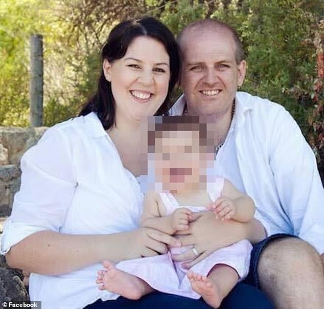 38-year-old Kobi Jane Langshaw's chilling transformation from a happy suburban mum to a crazed stalker dubbed 'Australia's Baby Reindeer' has been revealed. She is pictured with her husband Jamie and one of their two daughters