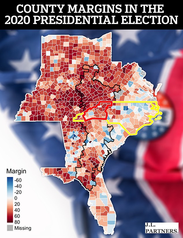 This map shows the counties most affected by Hurricane Helene within the bold black outline. North Carolina is indicated by the yellow border, and the counties circled in red are those in the northwest part of the state most affected by the damage