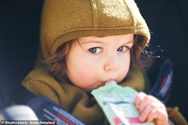 Doctors warned that children who rely on fruit pouches could suffer from long-term tooth decay and chewing problems (stock image)