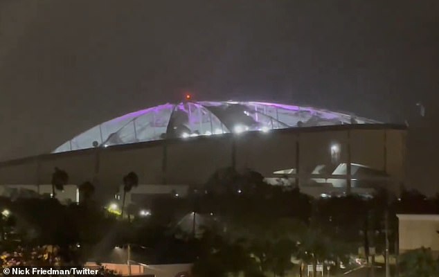 The roof of Tropicana Field, home of the Tampa Bay Rays, was torn apart by Hurricane Milton