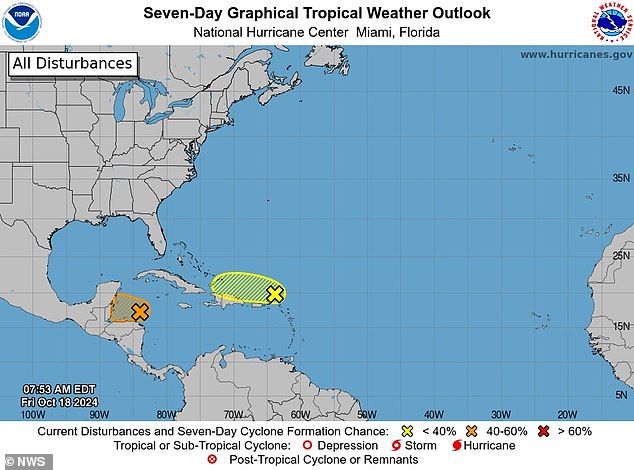 The storm is heading toward Belize and Mexico's Yucatan Peninsula and has a 50 percent chance of developing into a tropical storm within the next 48 hours.