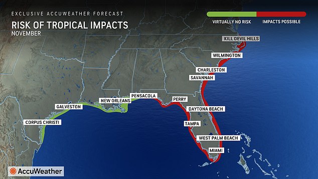 Late-season tropical storms hitting the U.S. are more likely to hit Florida and the East Coast, the meteorologist continued, as the region recovers from the devastation of Hurricane Helene and Hurricane Milton.