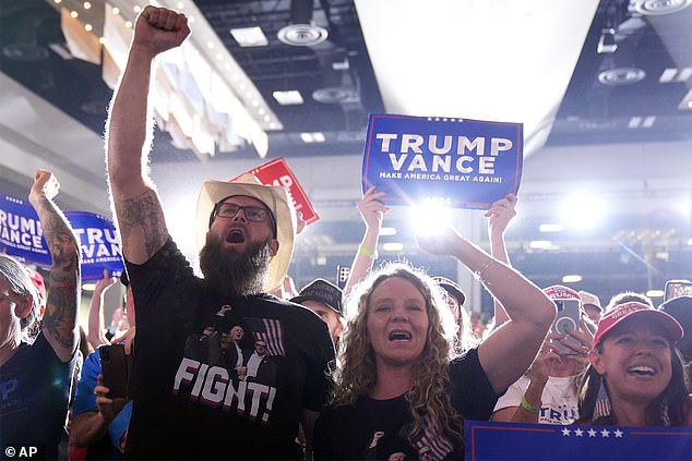 Supporters cheer as Republican presidential candidate, former President Donald Trump, arrives for a campaign rally at the Gaylord Rockies Resort & Convention Center, Friday, Oct. 11, 2024, in Aurora, Colorado. Rallygoers opened up to DailyMail.com about TDA activity in the area