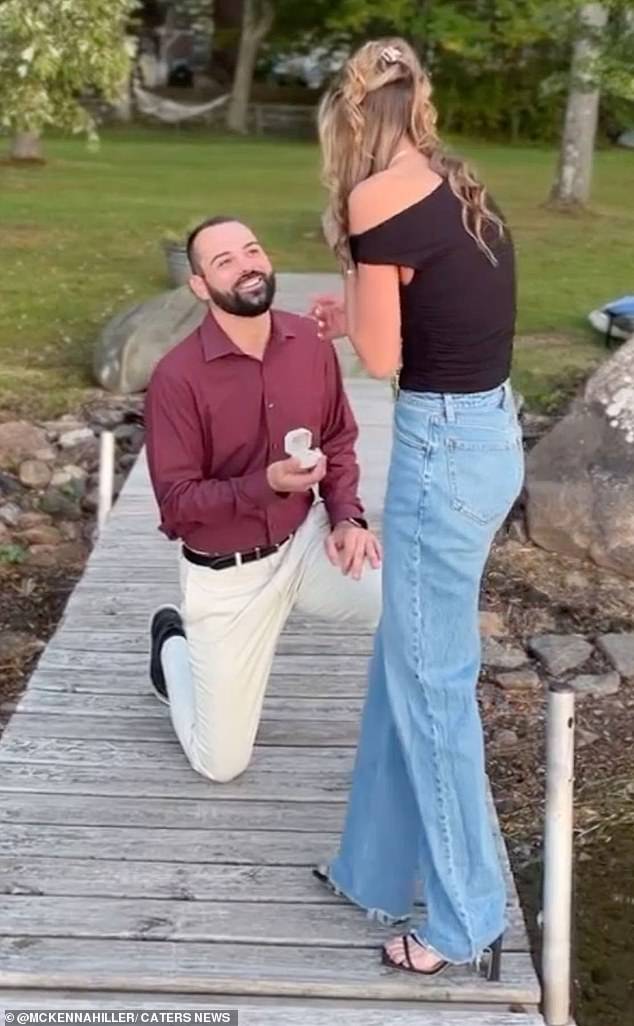 Pictured: Earlier this year, McKenna Hiller filmed the moment her future brother-in-law got down on one knee to propose to her sister