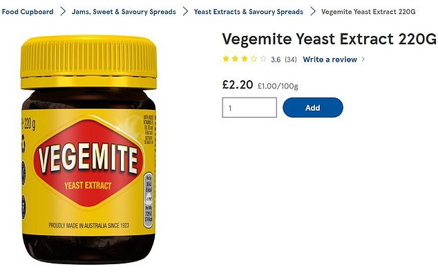 On Tesco shelves in the UK, customers can buy a 220g jar of Vegemite for £2.20 ($4.25 AUD)