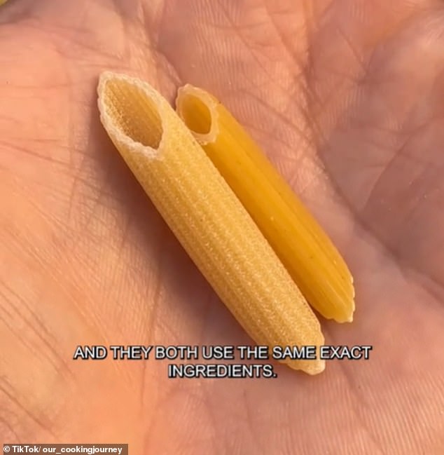 Mr Mattana said 'good' pasta is light ivory in color and has a rough surface [left]