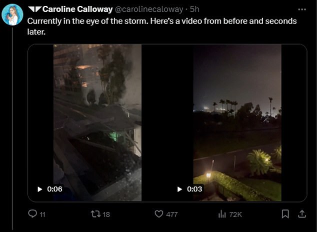 Calloway posted a video of the storm, which cleared within seconds