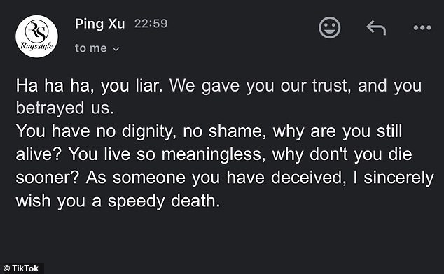 Rugsstyle employee Ping Xu sent several harsh and threatening emails to Romarate because she missed the agreed post date by two days