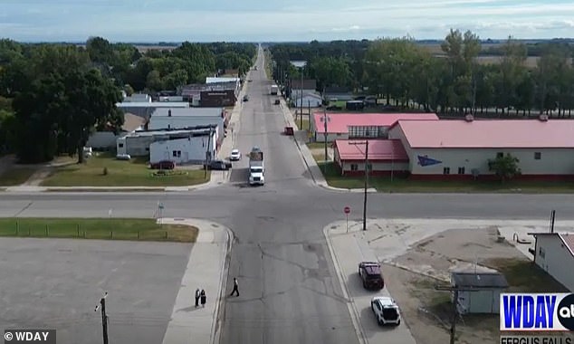 An aerial photo of the intersection in Hitterdal through which Dutcher raced at a speed of 180 km/h