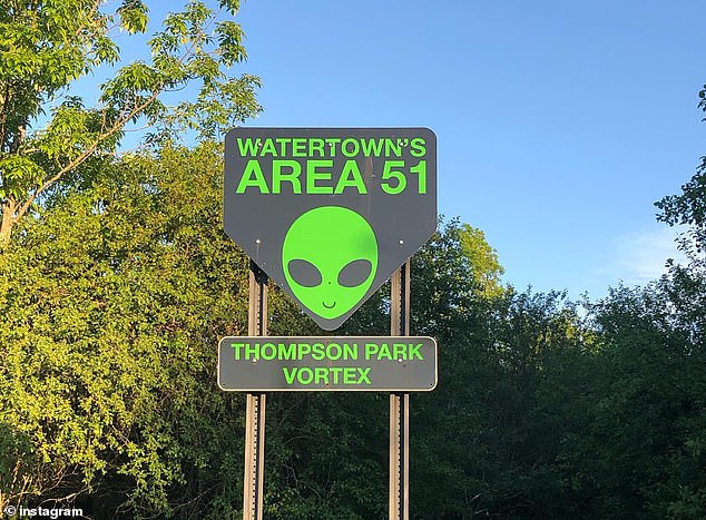 A sign, posted in 2013, dedicated to the so-called vortex in Thompson Park in Watertown