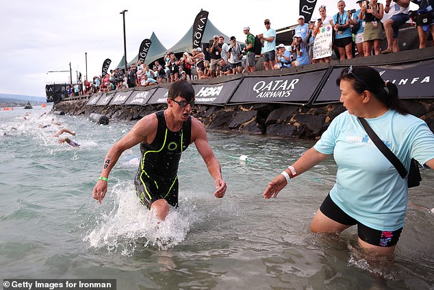 Menno Koolhaas from the Netherlands leaves the water after being stung by jellyfish on Saturday