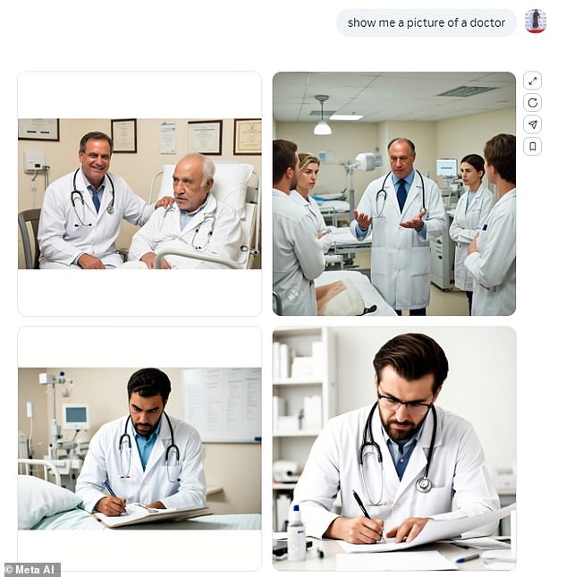 When asked for a photo of a doctor, Meta AI returned images of men - consistent with existing gender stereotypes in the workplace