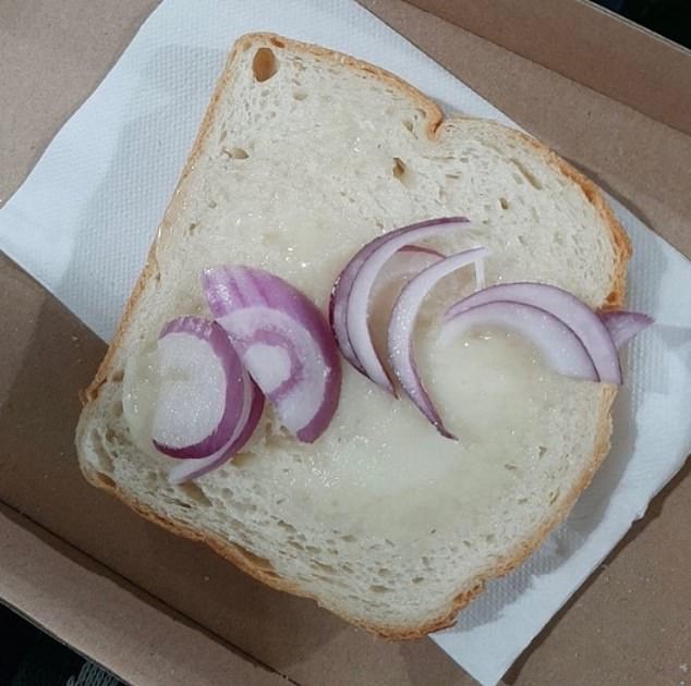 A disappointing demonstration of gastronomy at Ferencvaros includes a slice of white bread, a healthy bit of lard and some red onions thrown on top