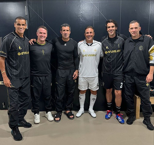 L-R: Ballon d'Or winners Rivaldo, Michael Owen, Luis Figo, Fabio Cannavaro, Kaka and Andriy Shevchenko took part in the practice match in South Korea