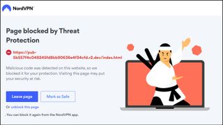 Screenshot of NordVPN Threat Protection Pro malicious code alert