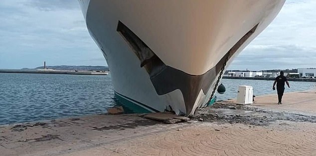 The yacht Kingdom 5KR, owned by Saudi billionaire Al Waleed bin Talal Al Saud, suffered significant damage in the port of Bizerte after hitting a quay