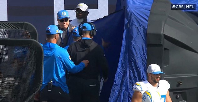 Jim Harbaugh was taken to the blue medical tent before the Chargers kicked off Sunday