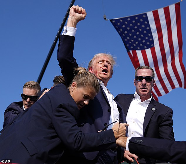 Donald Trump after being shot by Thomas Matthew Crooks on July 13