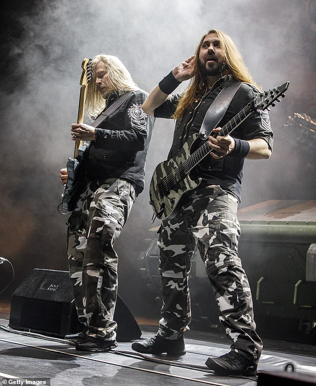 The Breaking The Law singers were scheduled to take the stage at Sugar Land in Houston, Texas, but took to social media to issue a statement canceling the performance due to 'unforeseen circumstances'; pictured Thorbjorn Englund and Chris Rorland