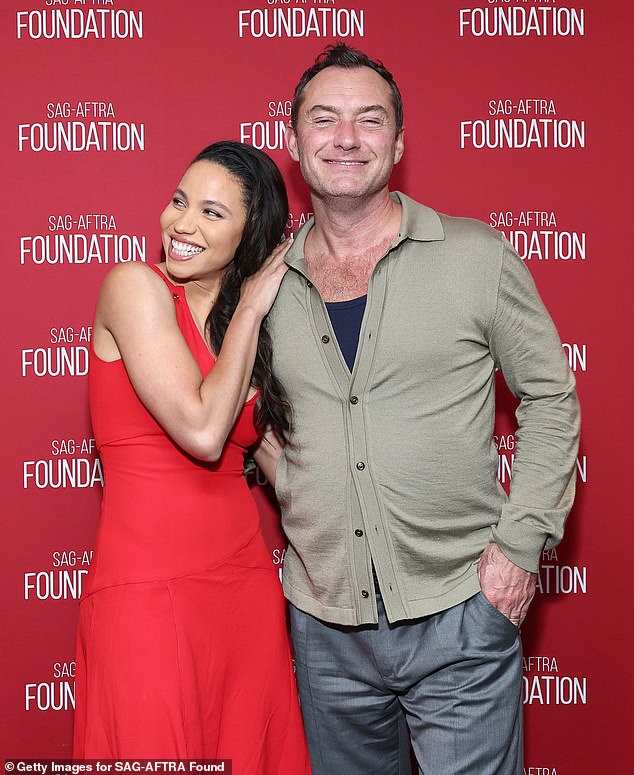 Jude Law and Jurnee Smollett looked excited to be reunited as they spoke at the SAG-AFTRA Foundation in Los Angeles on Wednesday