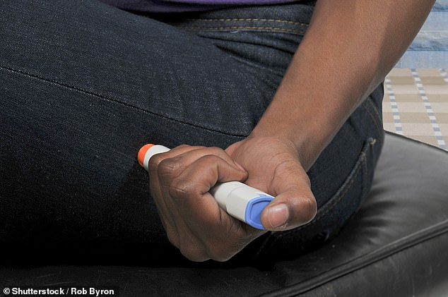 About one in 50 children and one in 200 adults in Britain have a peanut allergy. Allergy sufferers who accidentally consume products containing peanuts may need to use an emergency injector as shown