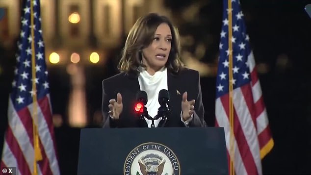 Vice President Kamala Harris began her crucial closing address as sirens blared. The reflection of the siren is visible in the microphone stand