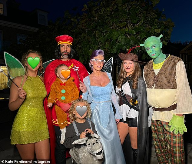 Kate Ferdinand, her husband Rio, 45, and their entire family hilariously dressed up as characters from the movie Shrek in preparation for Halloween on Saturday night