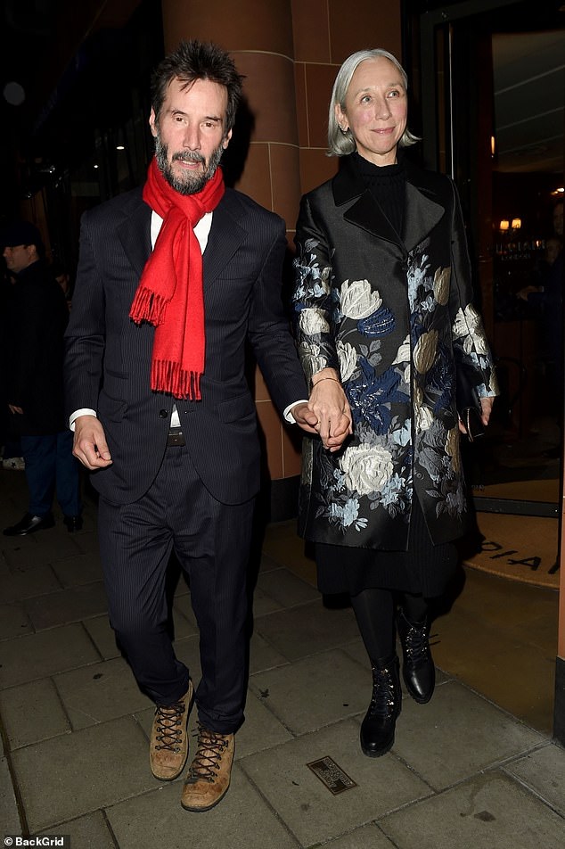 Keanu Reeves, 60, looked loved up as he held hands with his girlfriend Alexandra Grant, 51, as they enjoyed a date night at Cipriani London on Saturday