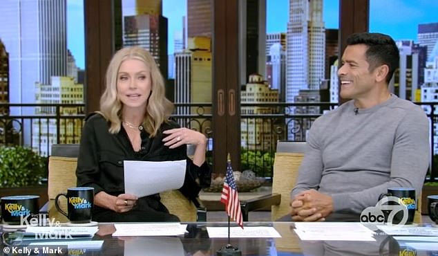 Kelly Ripa (left) stunned viewers of LIVE with Kelly and Mark on Monday by bringing up the topic of divorce live with her husband Mark Consuelos (right)