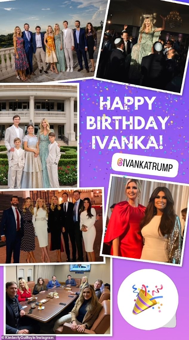 Kimberly Guilfoyle shared a sweet message for Ivanka Trump on her 43rd birthday - just after her fiancé Don Jr. was embroiled in rumors of affairs