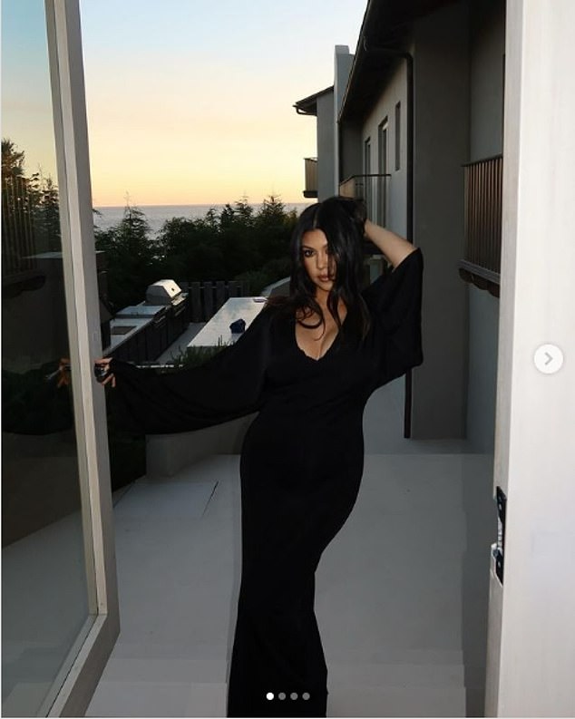 Kourtney Kardashian sizzled in her latest Instagram post, wearing a low-cut maxi dress