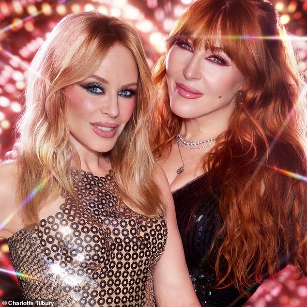 Kylie Minogue has been unveiled as the new face of Charlotte Tilbury (right) alongside Richard E. Grant, Kate Moss and Amelia Dimoldenberg