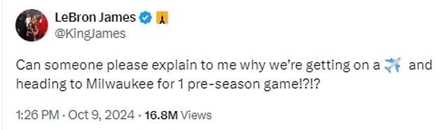 James is clearly not happy about visiting Wisconsin's largest city for a preseason game