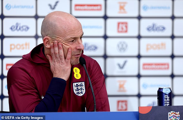 Interim manager Lee Carsley pictured at a press conference after England beat Finland 3-1