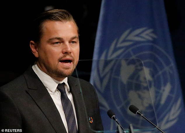 The Hollywood actor is known for his humanitarian and environmental work and is said to have channeled £75 million ($97 million) of his fortune into a global conservation project (pictured at the UN in 2016)