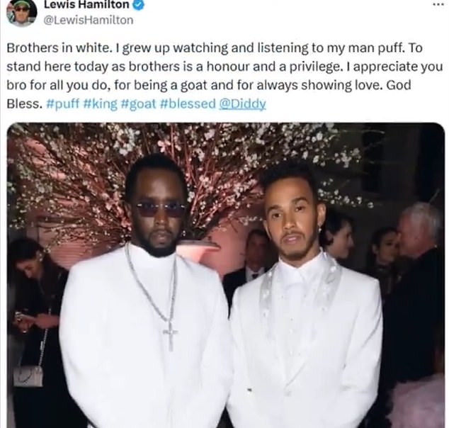 Lewis Hamilton (right) deleted a 2018 social media post that labeled disgraced rapper Sean