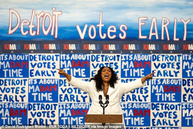 The 36-year-old singer, who hails from the Motor City, appeared alongside the Democratic presidential candidate at the city's Western International High School