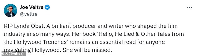 Obst was fondly remembered by some of her colleagues for her contributions to the entertainment industry as news spread of her passing