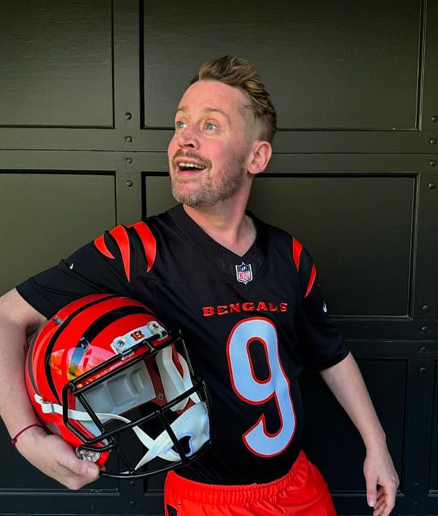 Famous actor Macaulay Culkin dressed as Cincinnati Bengals quarterback Joe Burrow