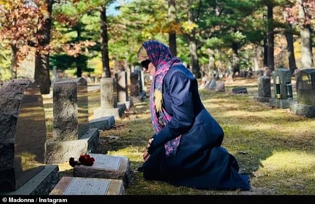 Madonna shared somber photos on Friday from her trip to the cemetery, where she and her daughter Lourdes visited the graves of the singer's late brother and their mother