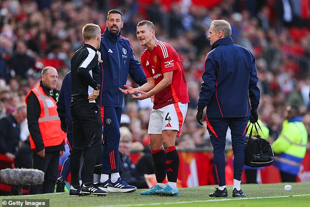 Man United coach is charged with misconduct by the FA following furious half-time rant at officials after Brentford scored with Matthijs de Ligt off the pitch