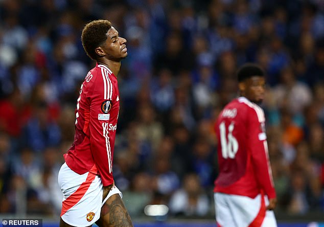 Marcus Rashford was substituted at half time during his side's Europa League clash v Porto