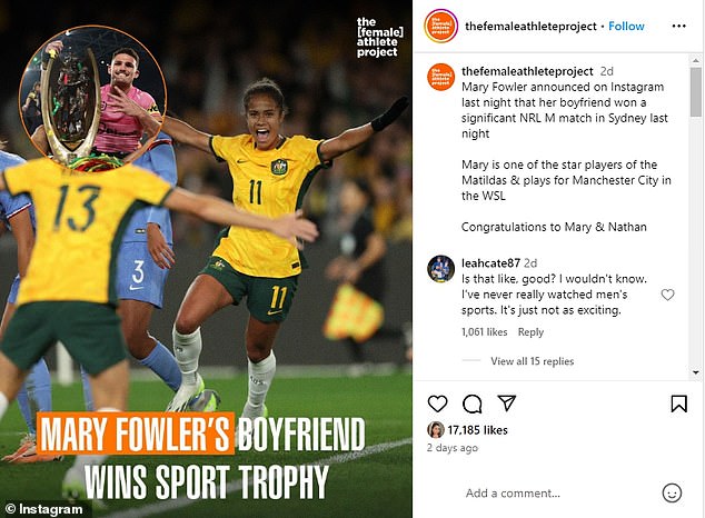 Nathan Cleary is the toast of Penrith after leading his team to a fourth consecutive NRL premiership - but a social media page (pictured) made his triumph all about his girlfriend, Matildas star Mary Fowler